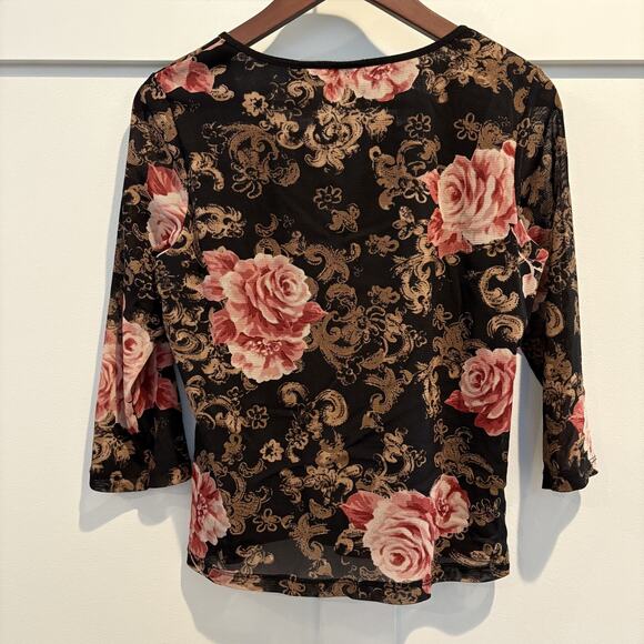Mesh Overlay Y2K Top Medium Whimsigoth Roses Romantic Feminine Semi Sheer Bloom - Picture 9 of 13